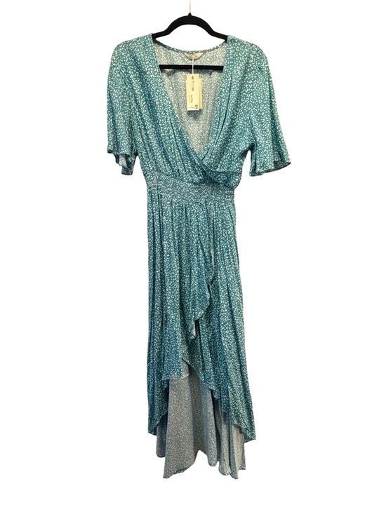 Kormei Dresses & Skirts - NWT Teal Floral High Low Maxi Dress Flutter Sleeve Elastic Waist Sea Foam Green